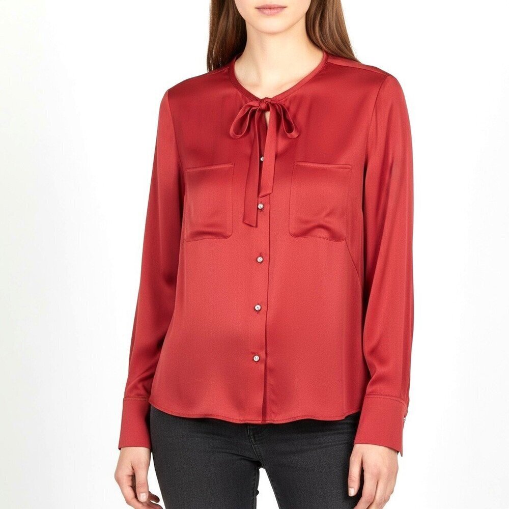 Talbots Rouge Silk Pearl Button Blouse Size 14 Career Business Office